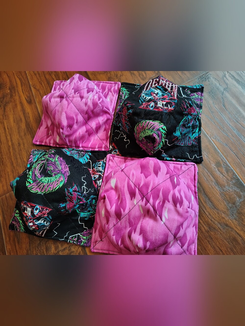 Disney Villains themed Handmade bowl cozy set of four Pink fabric